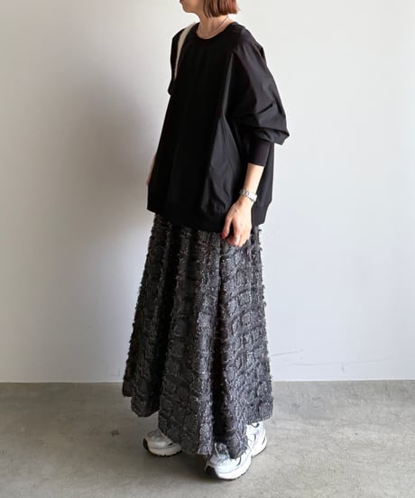 fringe block check skirt