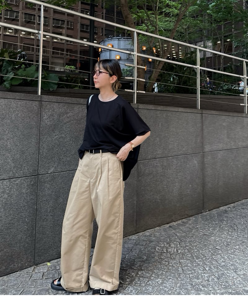 【24AW新品タグ付】ARULLE スムースチノワイドパンツ　ネイビー smooth chino wide pants | ARULLE