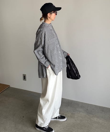 stand collar boyish shirt〈check〉