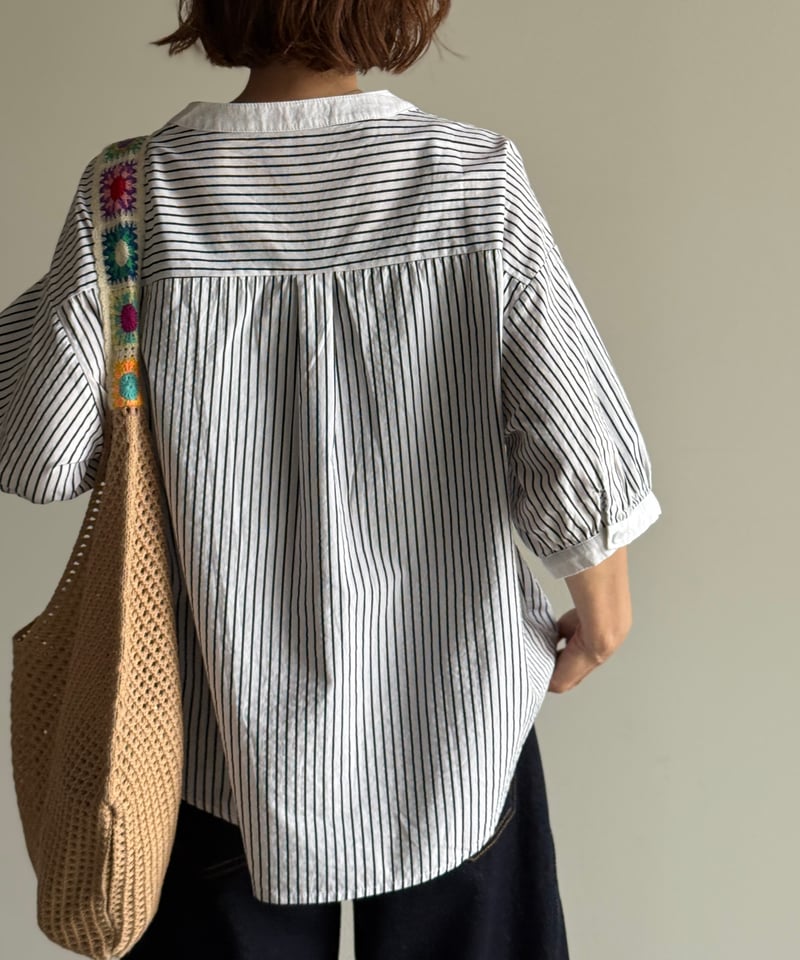 band collar stripe shirt | ARULLE