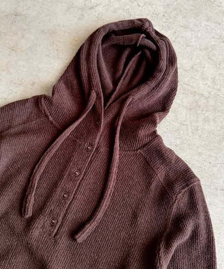 half button knit hoodie