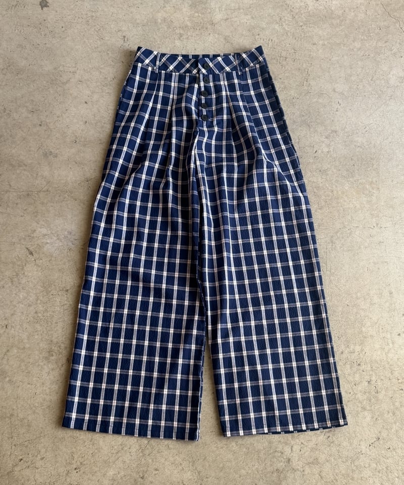パンツ Check Flare Wide pants blue check wide pants | ARULLE