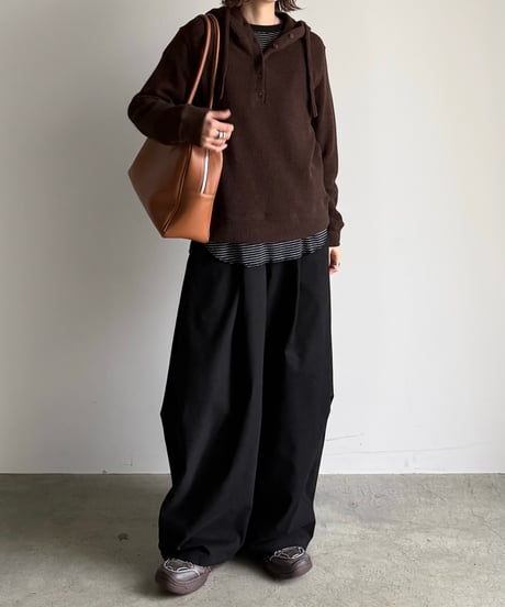 half button knit hoodie