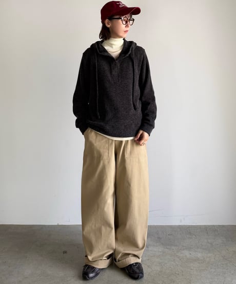 half button knit hoodie