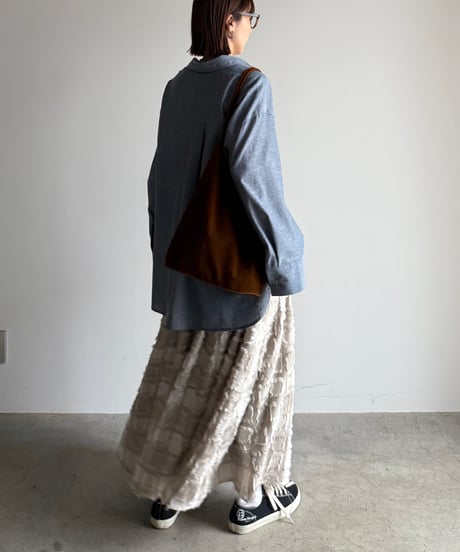 fringe block check skirt