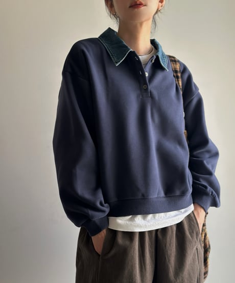 denim collar polo sweat