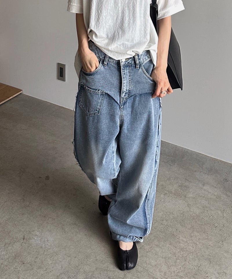 デニム・ジーパン [PRENDA] DAMAGE POINT STRAIGHT DENIM PANTS LIGHT BLUE PRENDA] DAMAGE POINT STRAIGHT DENIM PANTS LIGHT BLUE (PRENDA