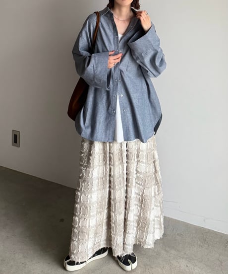 fringe block check skirt