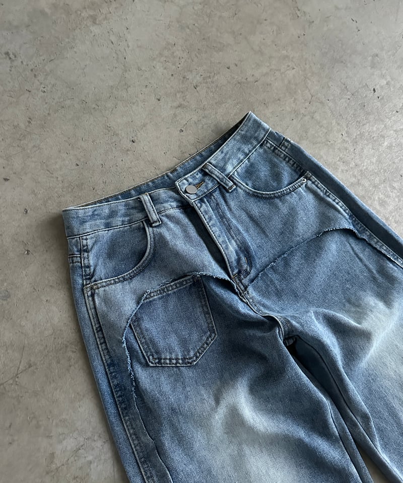デニム・ジーパン [PRENDA] DAMAGE POINT STRAIGHT DENIM PANTS INDIGO BLUE point damage straight denim | ARULLE