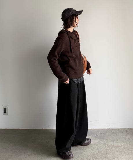 half button knit hoodie