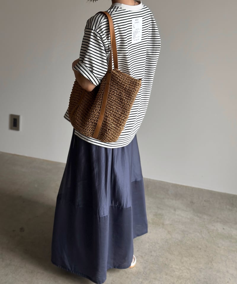 タグ付き&her border back V tops ネイビー ボーダー（back tag