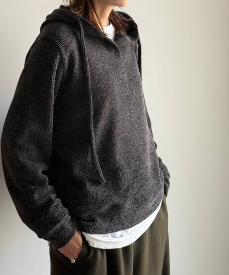 half button knit hoodie