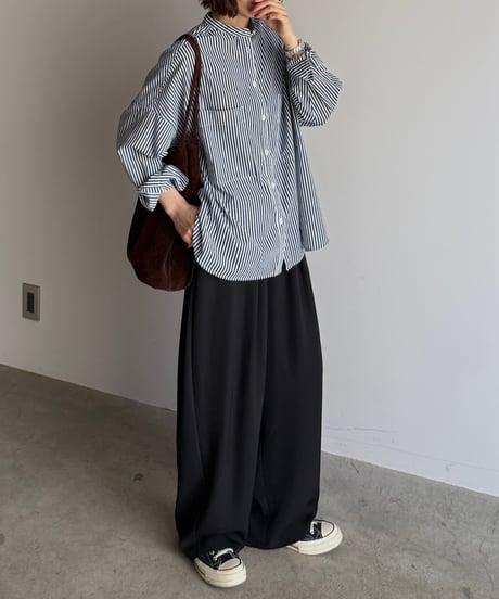 stand collar boyish shirt〈stripe〉