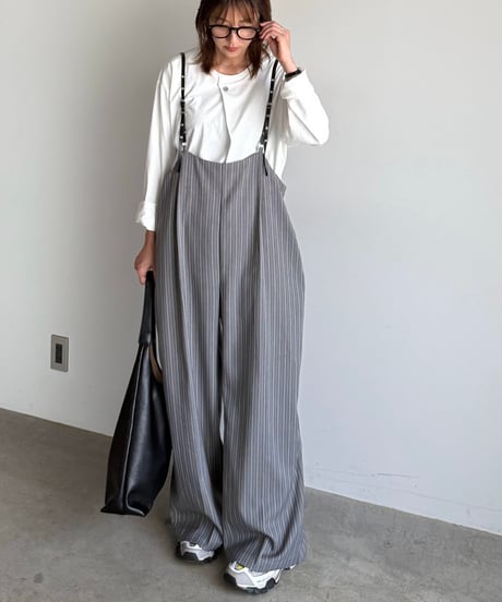 herringbone suspender wide pants