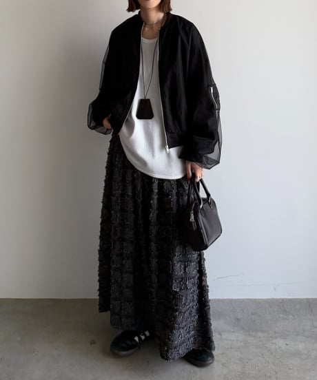 fringe block check skirt