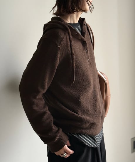 half button knit hoodie
