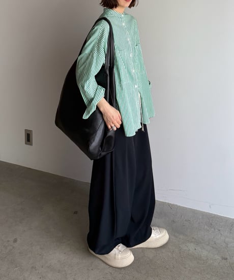 stand collar boyish shirt〈stripe〉