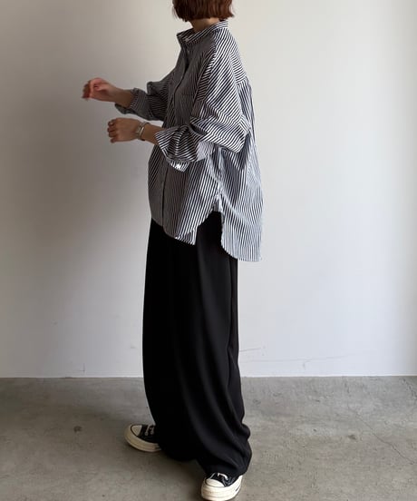 stand collar boyish shirt〈stripe〉