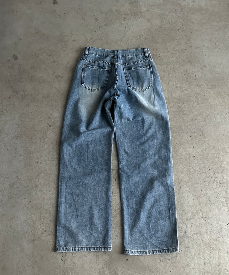 【BOK PLACE】Unique Cut Line Damage Point Wide Denim PT XL point damage straight denim | ARULLE
