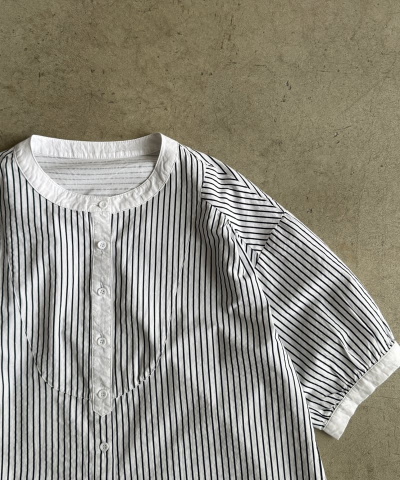 トップス moon STRIPE BAND COLLAR LONG SHIRT band collar stripe shirt | ARULLE
