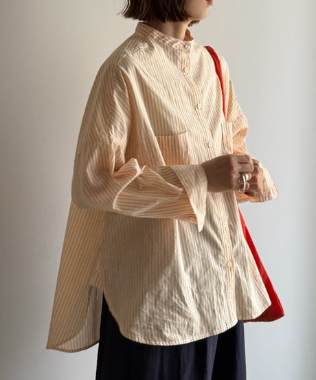 stand collar boyish shirt〈stripe〉