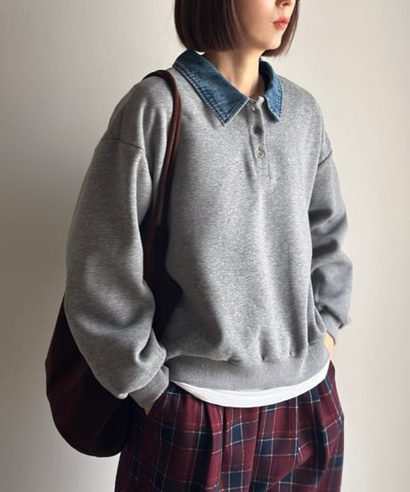 denim collar polo sweat