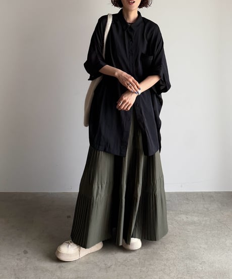 tuck pleats flare skirt
