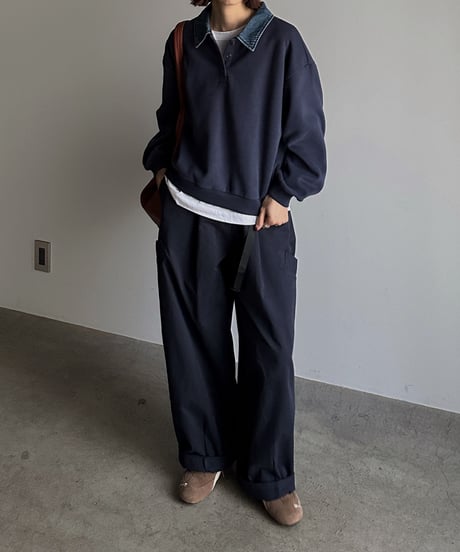 denim collar polo sweat