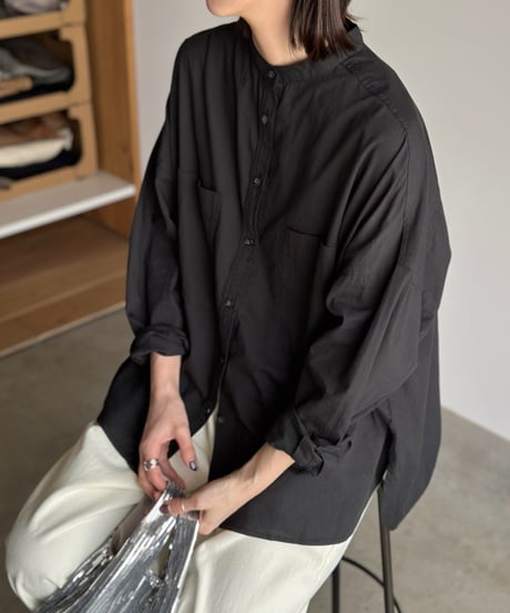 stand collar boyish shirt〈plain〉
