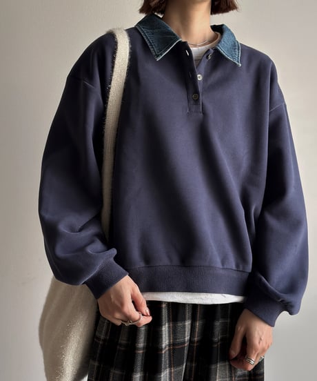 denim collar polo sweat