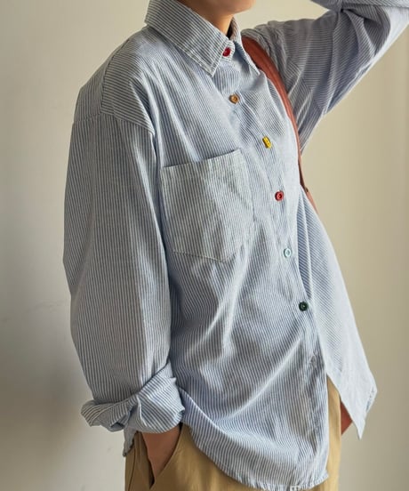 colorful button stripe shirt