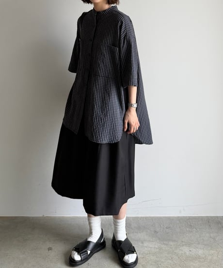 band collar check shirt