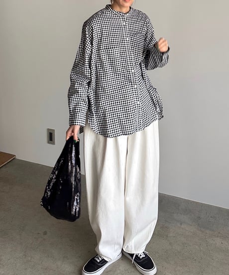 stand collar boyish shirt〈check〉