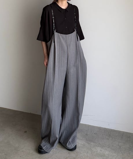 herringbone suspender wide pants