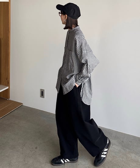 stand collar boyish shirt〈check〉