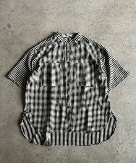 band collar check shirt