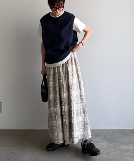 fringe block check skirt