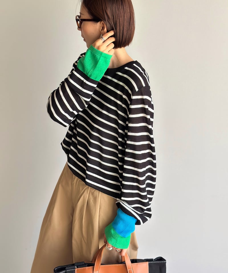 【ARULLE 】カラーカフボーダーカットソー ARULLE 】カラーカフボーダーカットソー