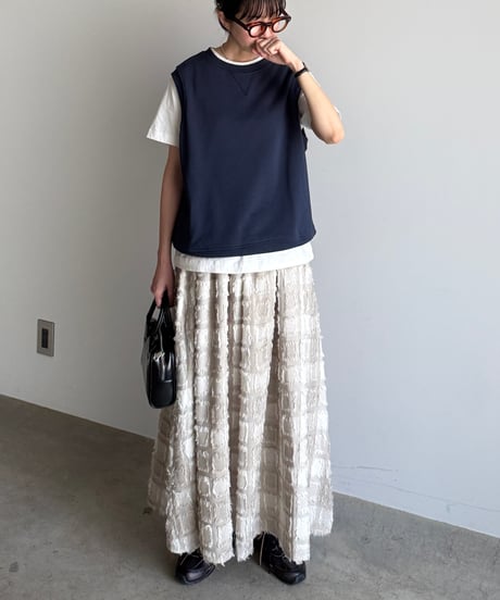 fringe block check skirt