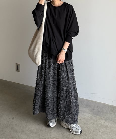 fringe block check skirt