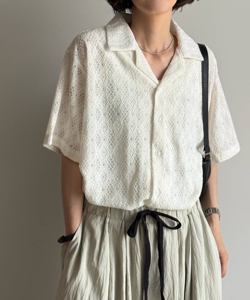 lace sheer open collar shirt | ARULLE