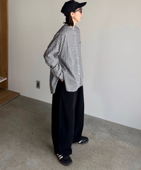 stand collar boyish shirt〈check〉
