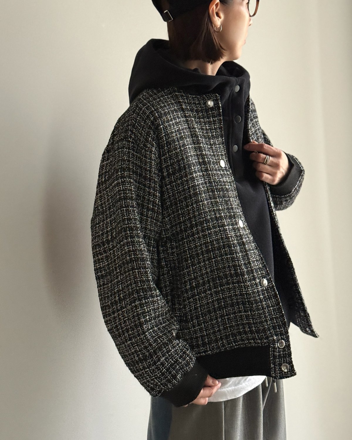 tweedスタンドブルゾン ONCILY（オンシェリー）の「STAND NECK TWEED BLOUSON / ツイード中綿