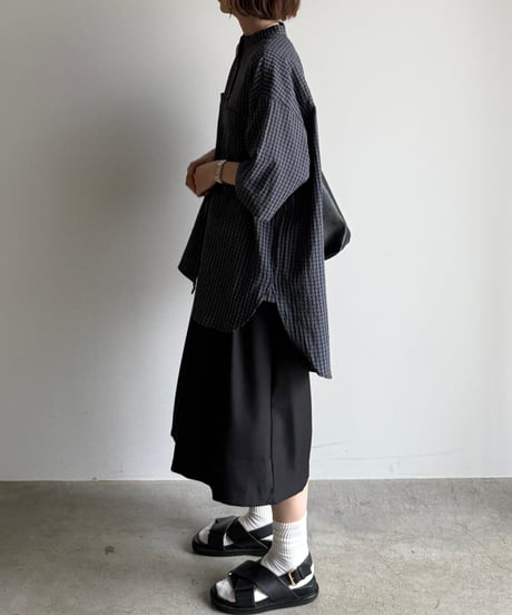 band collar check shirt