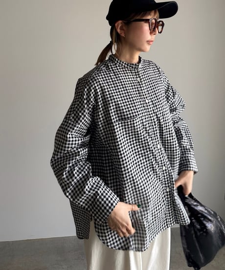 stand collar boyish shirt〈check〉