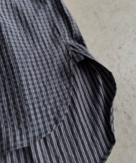band collar check shirt