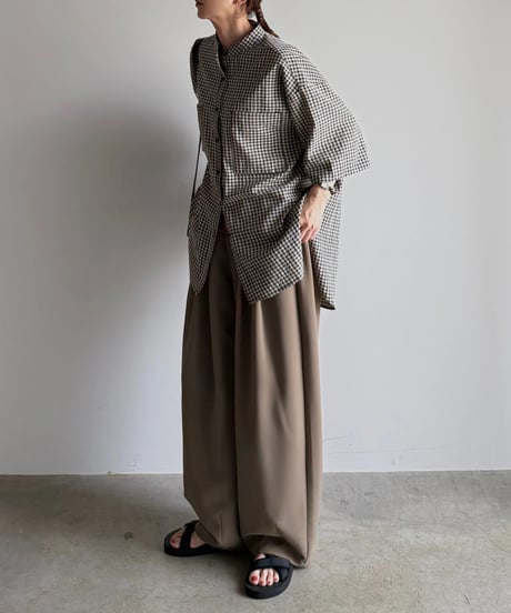 band collar check shirt
