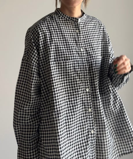 stand collar boyish shirt〈check〉