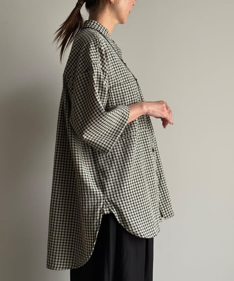 band collar check shirt