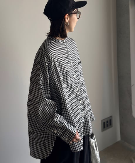 stand collar boyish shirt〈check〉